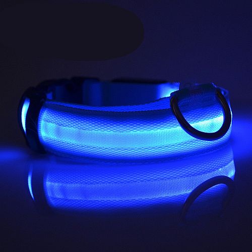Светящийся ошейник для собак с USB зарядкой голубой