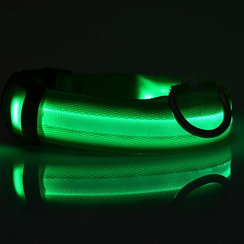 Светящийся ошейник для собак с USB зарядкой зеленый