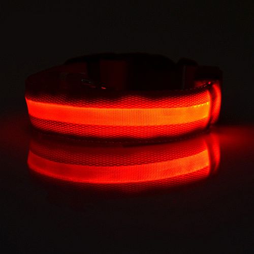 Светящийся ошейник для собак с USB зарядкой красный
